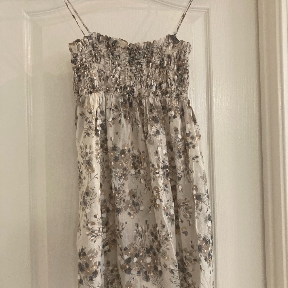 Zara Basics Smocked Floral Spaghetti Tunic Top strapless